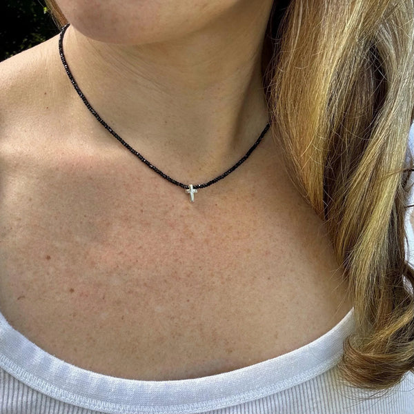 Black Spinel Cross Necklace | Sterling Silver Christian Jewelry
