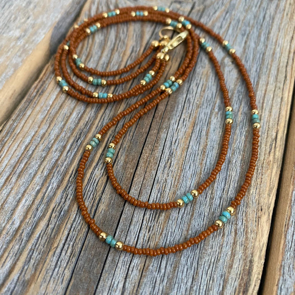 Boho Layered Beaded Necklace Set – Czech Glass, Turquoise, Gold-Filled