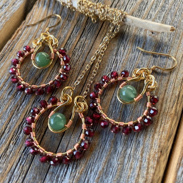 Garnet Jewelry - Garnet Earrings - Garnet Necklace -Burgundy Jewelry - Gifts for Women - Anniversary Gift - January Birthstone