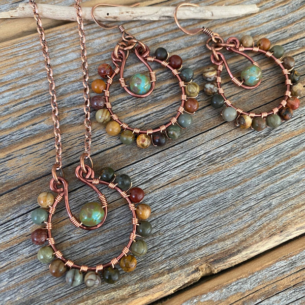 JEWELRY SET - Jasper Jewelry, Bohemian Earrings and Necklace, Stone Earrings, Rainbow Earrings, Colorful Jewelry, Rustic Jewelry, Boho