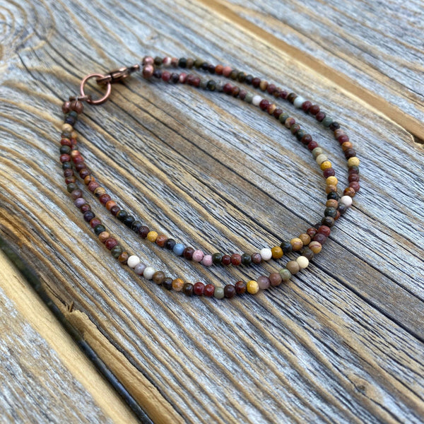 Mookaite Beaded Anklet Bracelet – Handmade Copper Clasp Jewelry