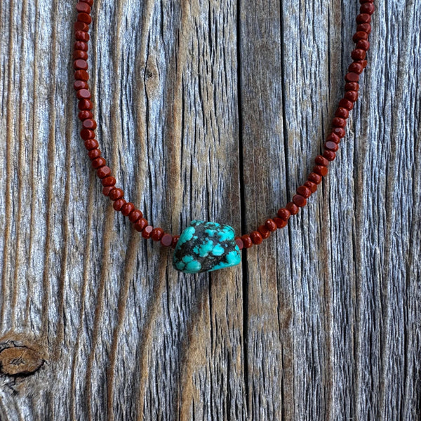 Turquoise Nugget Choker | Czech Glass & Copper Beads, Boho Necklace
