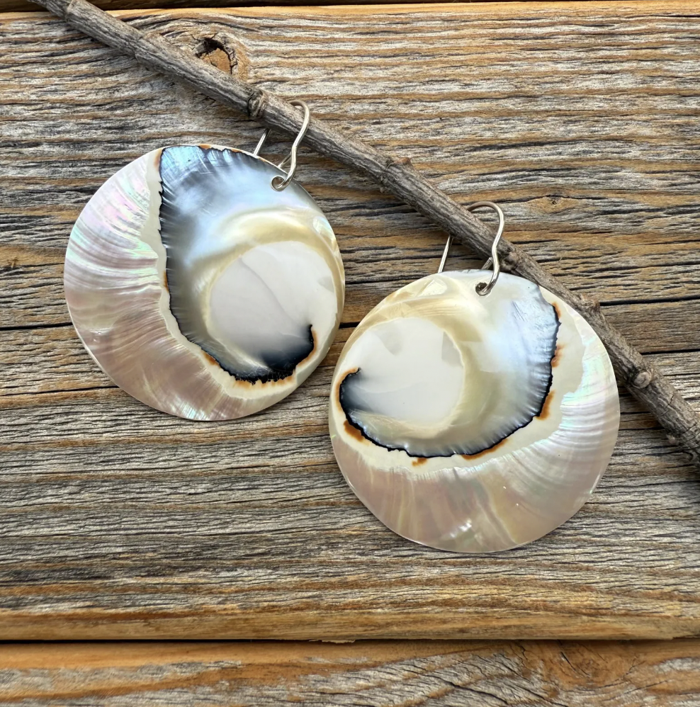 Mother-of-Pearl Earrings, Sterling Silver Hooks, Beach Boho Dangle