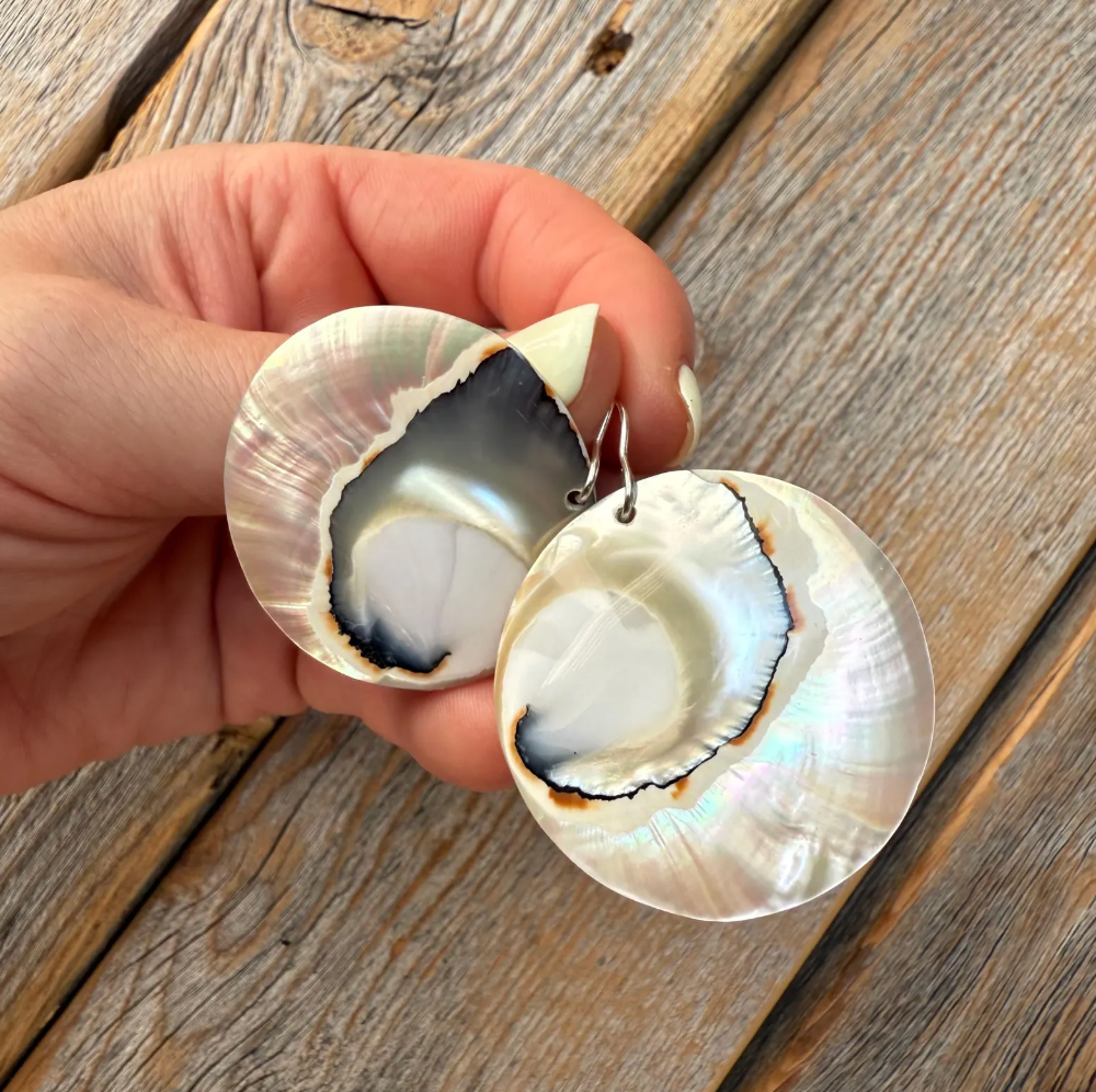 Mother-of-Pearl Earrings, Sterling Silver Hooks, Beach Boho Dangle