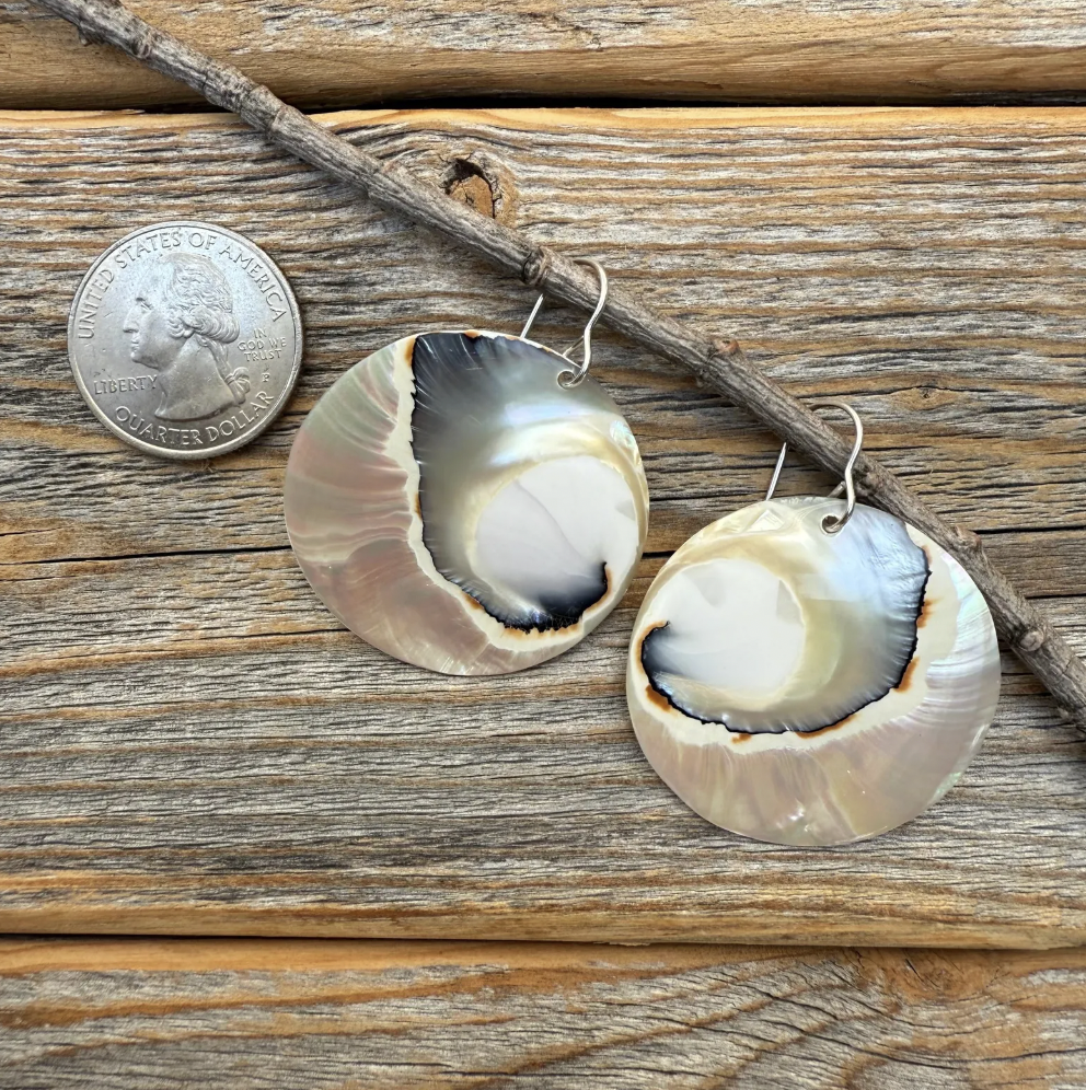 Mother-of-Pearl Earrings, Sterling Silver Hooks, Beach Boho Dangle