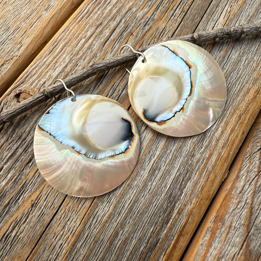 Mother-of-Pearl Earrings, Sterling Silver Hooks, Beach Boho Dangle