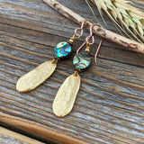 Abalone and Gold Dangle Earrings, Oval Earrings, Unique Abalone Jewelry, Shell Earrings, Beach Earrings, Summer Jewelry, Gifts for Her