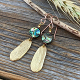 Abalone and Gold Dangle Earrings, Oval Earrings, Unique Abalone Jewelry, Shell Earrings, Beach Earrings, Summer Jewelry, Gifts for Her