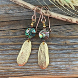 Abalone and Gold Dangle Earrings, Oval Earrings, Unique Abalone Jewelry, Shell Earrings, Beach Earrings, Summer Jewelry, Gifts for Her