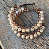 African Opal Beaded Hoop Earrings – Wire Wrapped Copper, 1.5 Inch