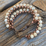 African Opal Beaded Hoop Earrings – Wire Wrapped Copper, 1.5 Inch
