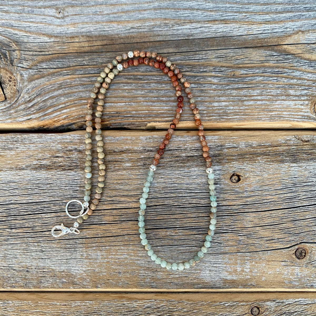 African Opal Beaded Necklace – Sterling Silver, Boho Minimalist Jewelry
