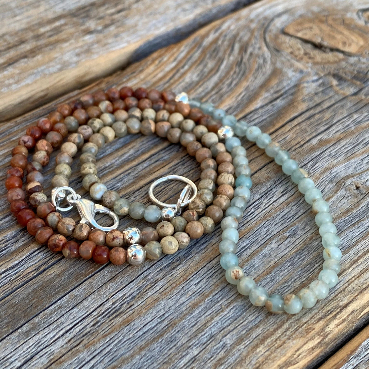 African Opal Beaded Necklace – Sterling Silver, Boho Minimalist Jewelry