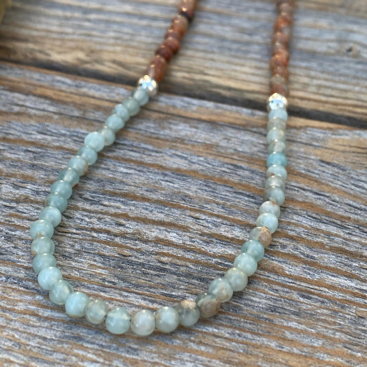 African Opal Beaded Necklace – Sterling Silver, Boho Minimalist Jewelry