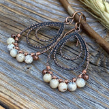 African Opal Copper Teardrop Earrings – Rustic Wire Wrapped Jewelry