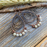 African Opal Copper Teardrop Earrings – Rustic Wire Wrapped Jewelry