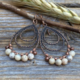 African Opal Copper Teardrop Earrings – Rustic Wire Wrapped Jewelry