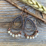 African Opal Copper Teardrop Earrings – Rustic Wire Wrapped Jewelry