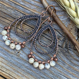African Opal Copper Teardrop Earrings – Rustic Wire Wrapped Jewelry