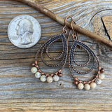 African Opal Copper Teardrop Earrings – Rustic Wire Wrapped Jewelry