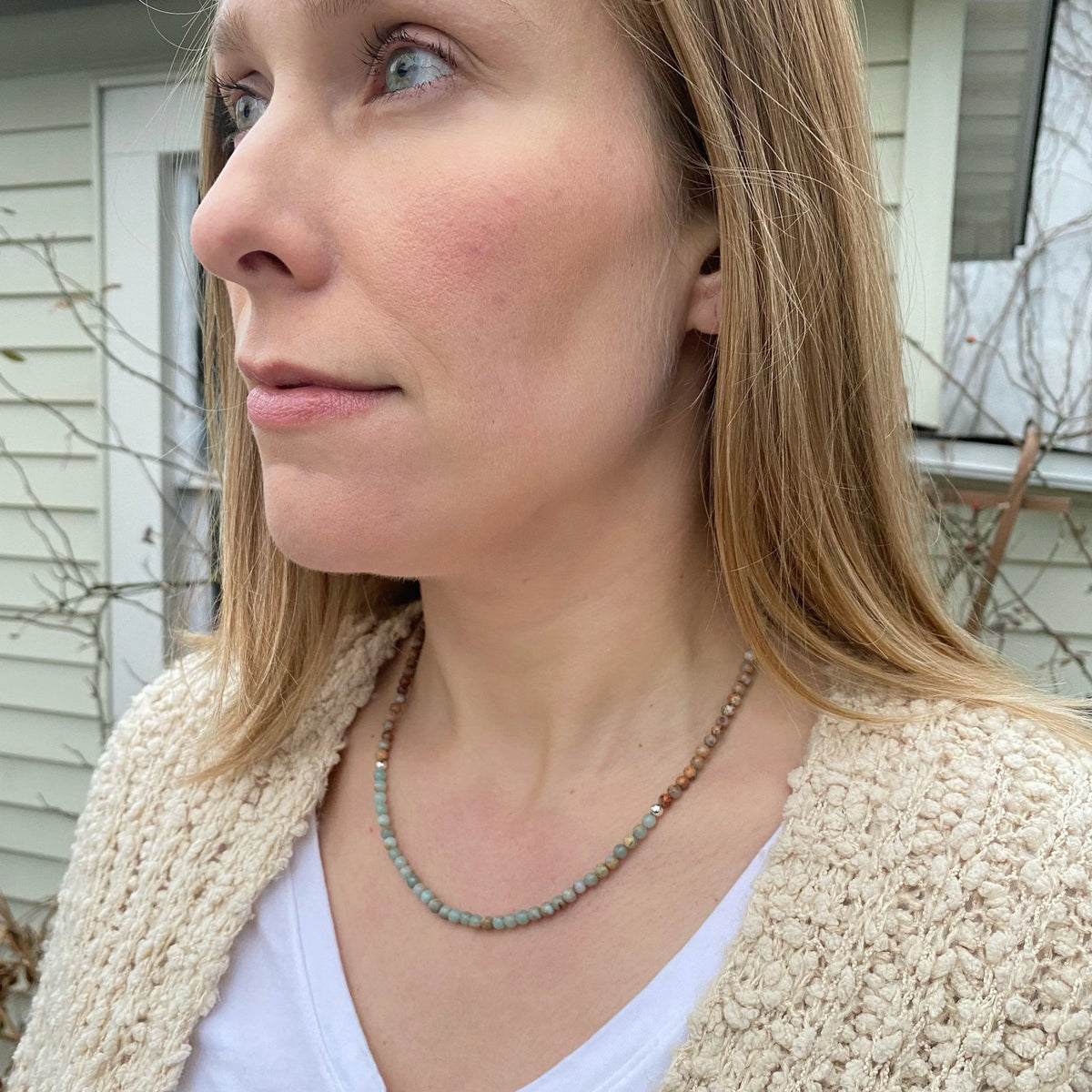 African Opal Necklace, Earth Tone Gemstone Beaded Necklace, Dainty Layering Jewelry