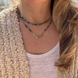 African Turquoise Beaded Choker, Dainty Crescent Moon Necklace, Handmade