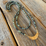 African Turquoise Beaded Choker, Dainty Crescent Moon Necklace, Handmade