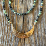 African Turquoise Beaded Choker, Dainty Crescent Moon Necklace, Handmade