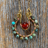 African Turquoise & Carnelian Jewelry Set | Gold-Filled Hoop Earrings + Pendant Necklace | Boho Gemstone Gift | Nickel-Free