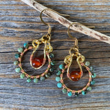 African Turquoise & Carnelian Jewelry Set | Gold-Filled Hoop Earrings + Pendant Necklace | Boho Gemstone Gift | Nickel-Free