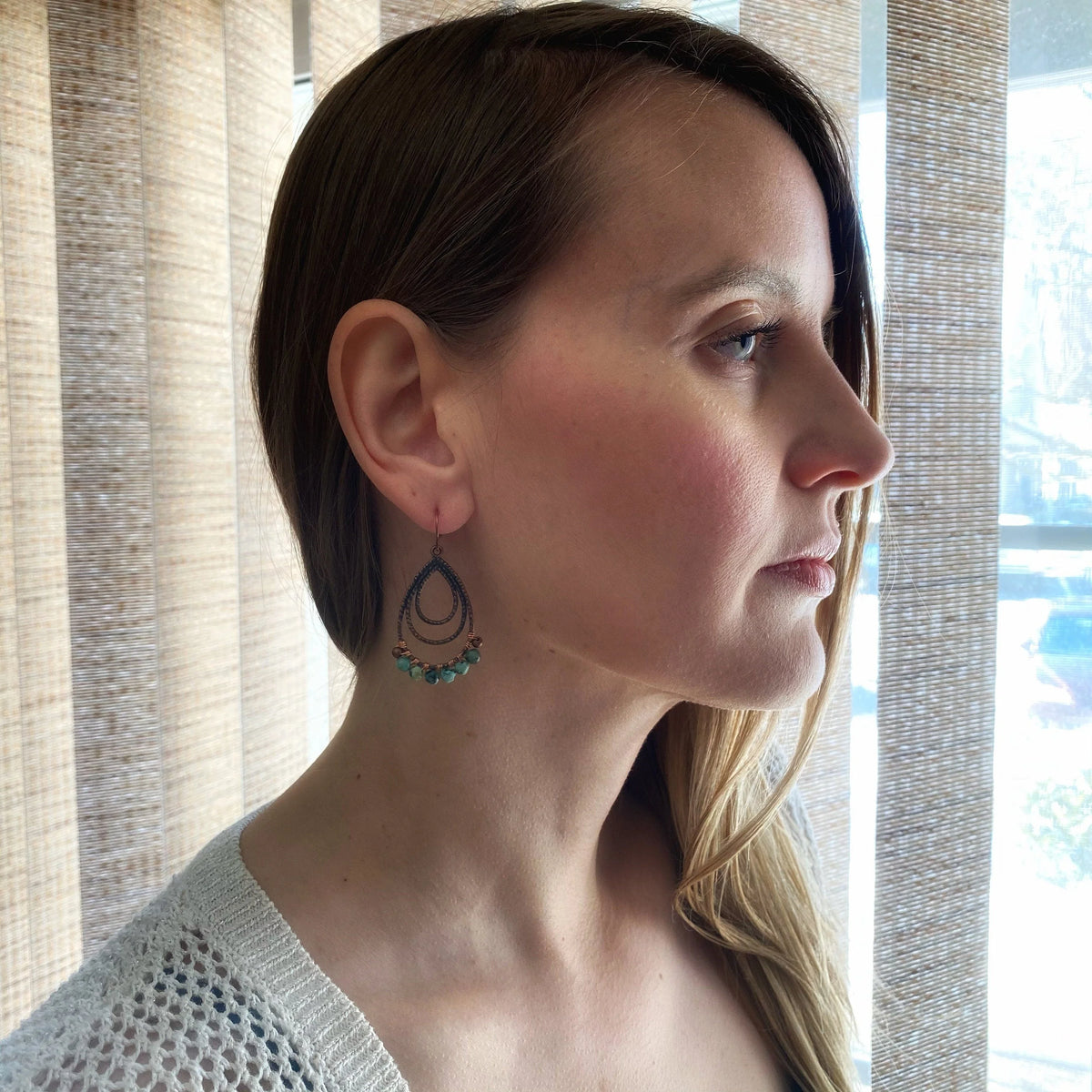 African Turquoise Copper Teardrop Earrings – Wire Wrapped Boho Jewelry