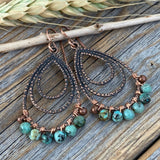 African Turquoise Copper Teardrop Earrings – Wire Wrapped Boho Jewelry