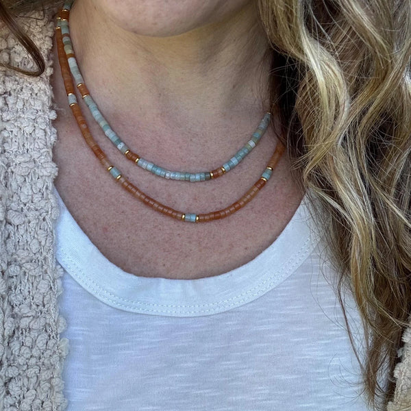 Amazonite & Red Aventurine Beaded Necklace, Southwestern Style
