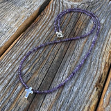 Amethyst Beaded Necklace, Sterling Silver Cross, Dainty Christian Jewelry