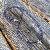 Amethyst Beaded Necklace, Sterling Silver Cross, Dainty Christian Jewelry
