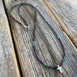 Amethyst Turquoise Beaded Cross Necklace – Sterling Silver, Dainty Christian Jewelry