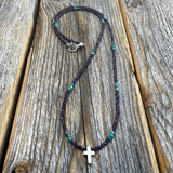 Amethyst Turquoise Beaded Cross Necklace – Sterling Silver, Dainty Christian Jewelry