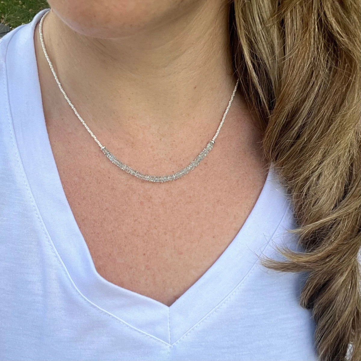 Aquamarine Beaded Choker - Sterling Silver, March Birthstone
