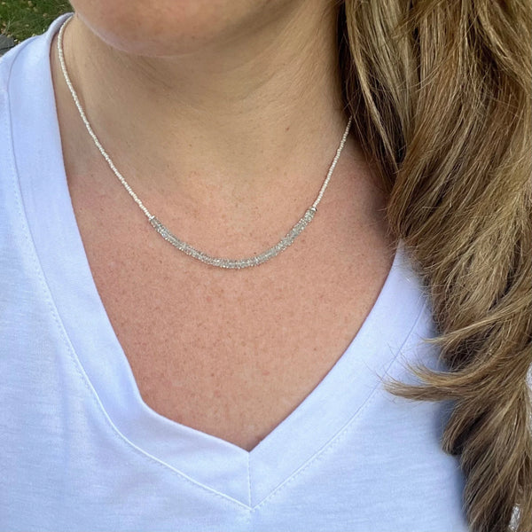 Aquamarine Beaded Choker - Sterling Silver, March Birthstone