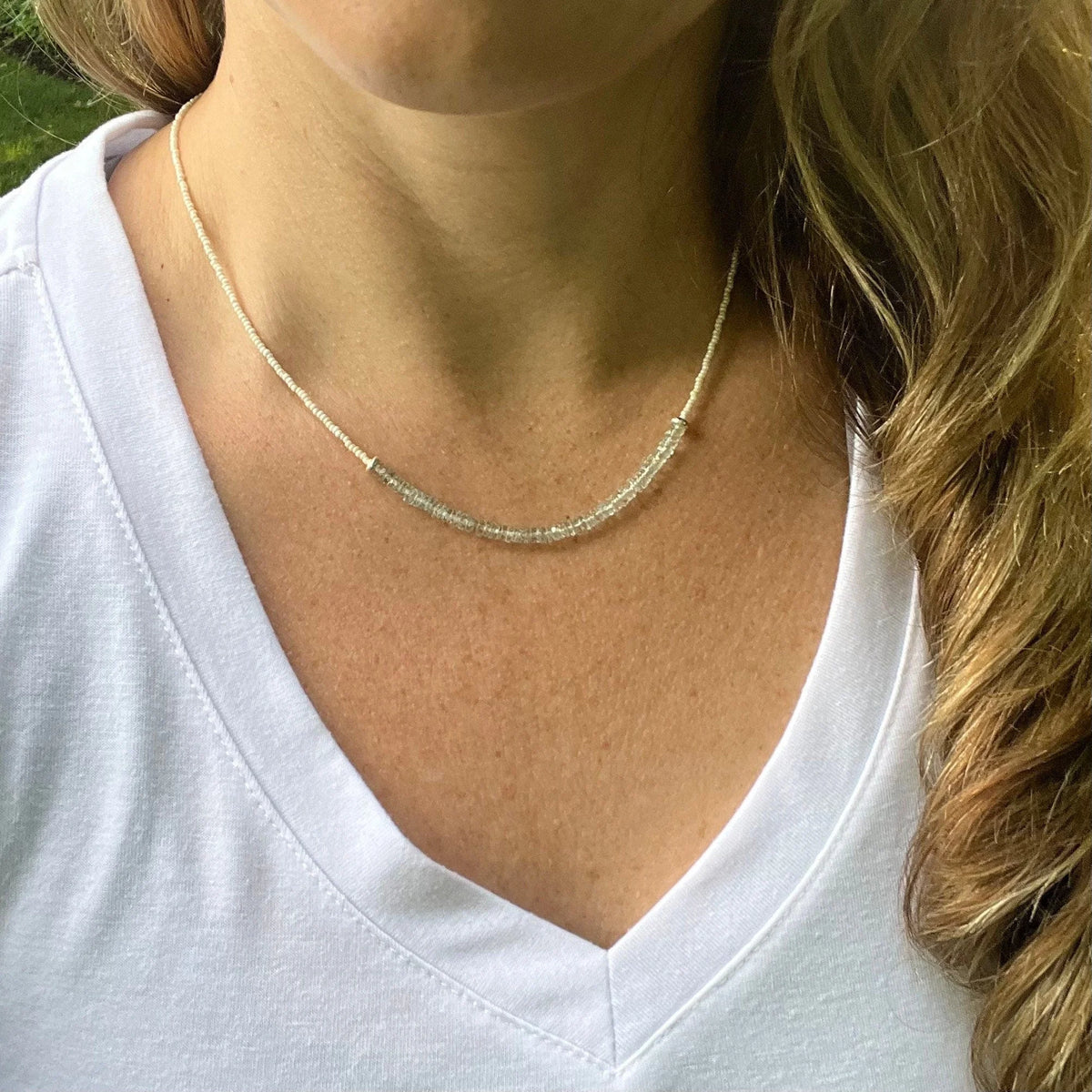 Aquamarine Beaded Choker - Sterling Silver, March Birthstone