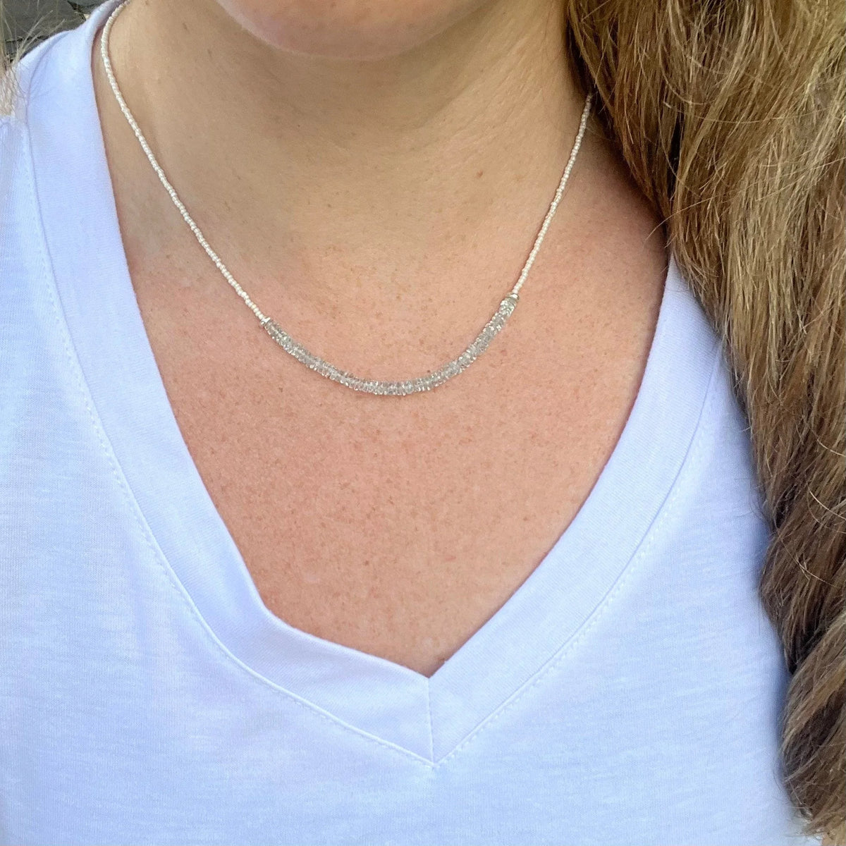 Aquamarine Beaded Choker - Sterling Silver, March Birthstone