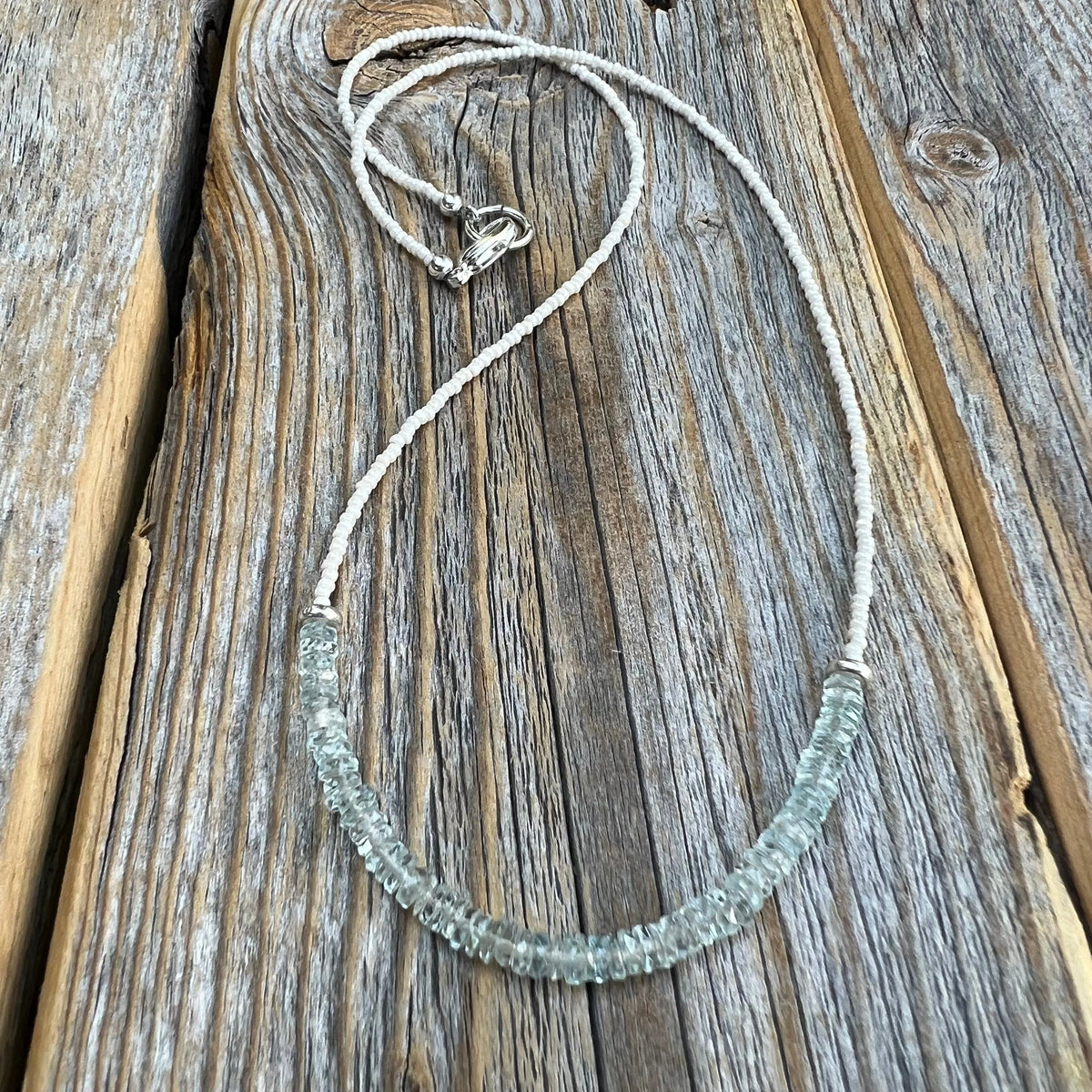 Aquamarine Beaded Choker - Sterling Silver, March Birthstone