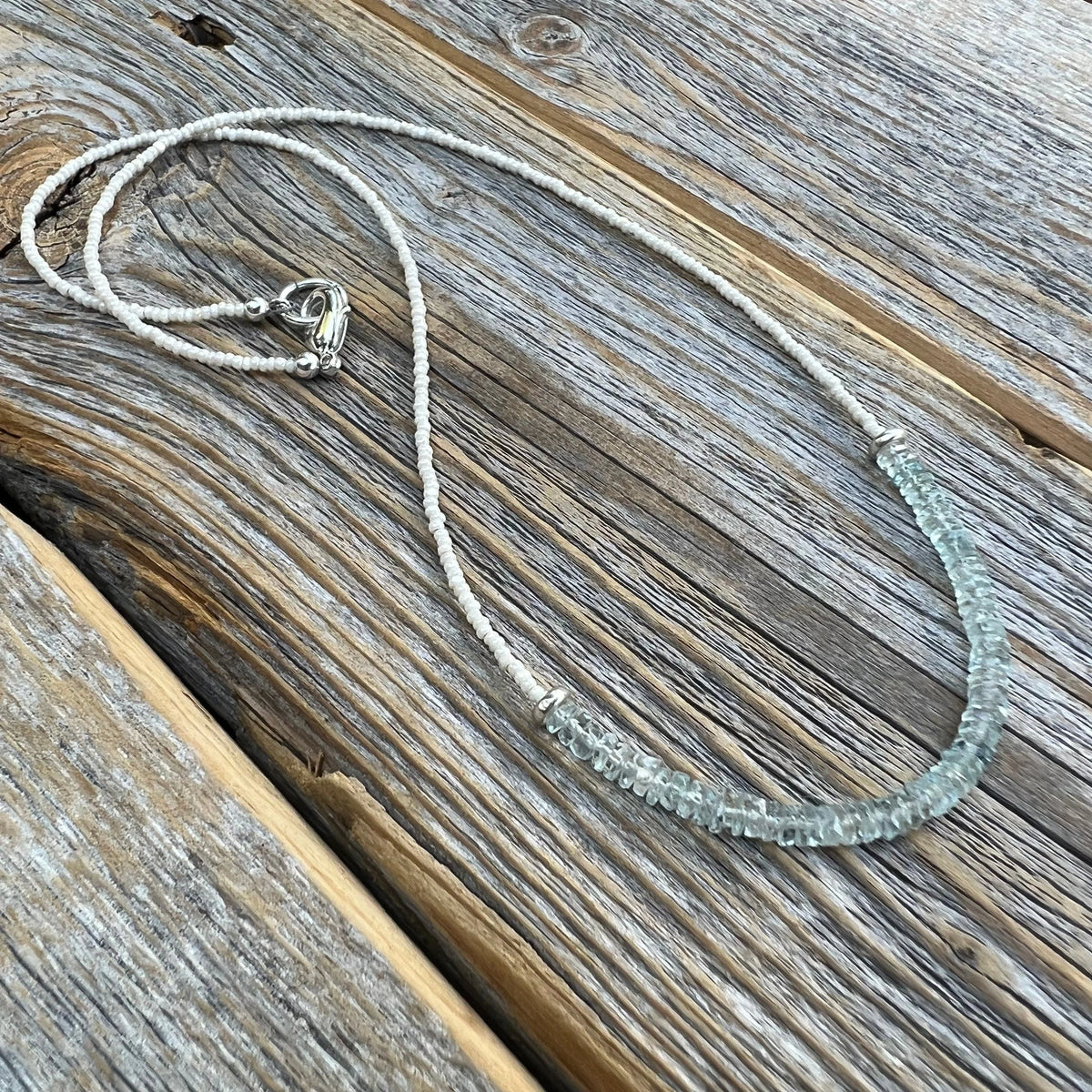 Aquamarine Beaded Choker - Sterling Silver, March Birthstone