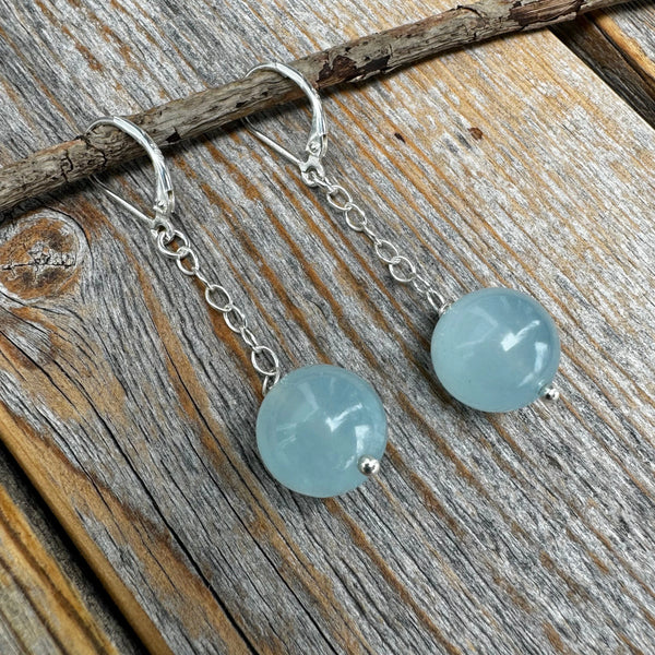 Aquamarine Sterling Silver Dangle Earrings, March Birthstone