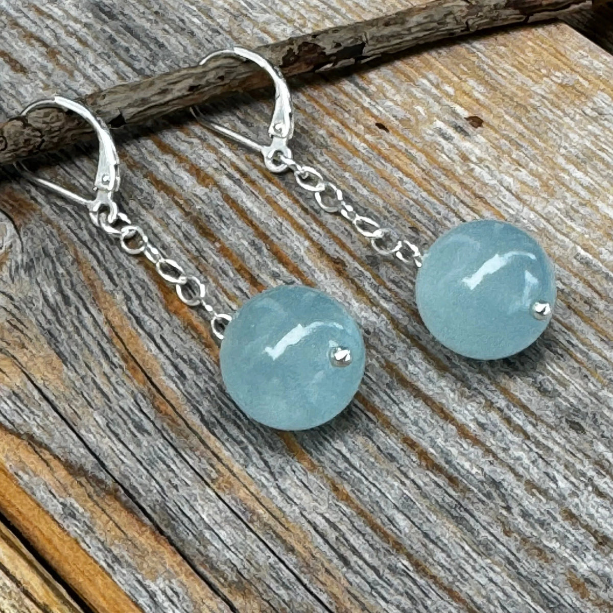 Aquamarine Sterling Silver Dangle Earrings, March Birthstone