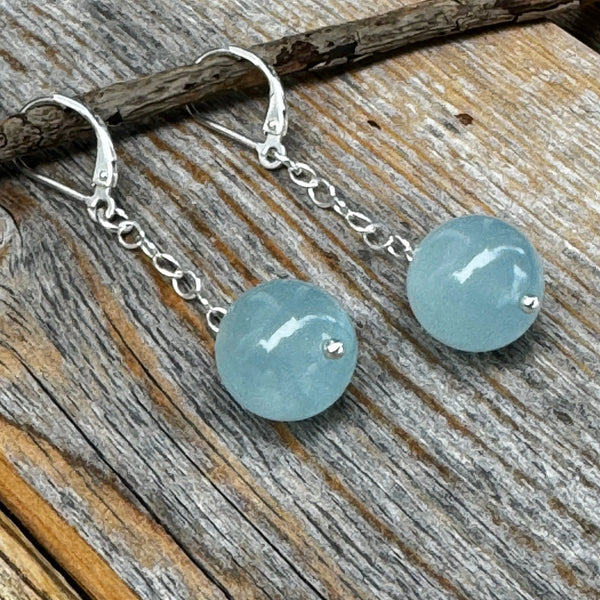Aquamarine Sterling Silver Dangle Earrings, March Birthstone