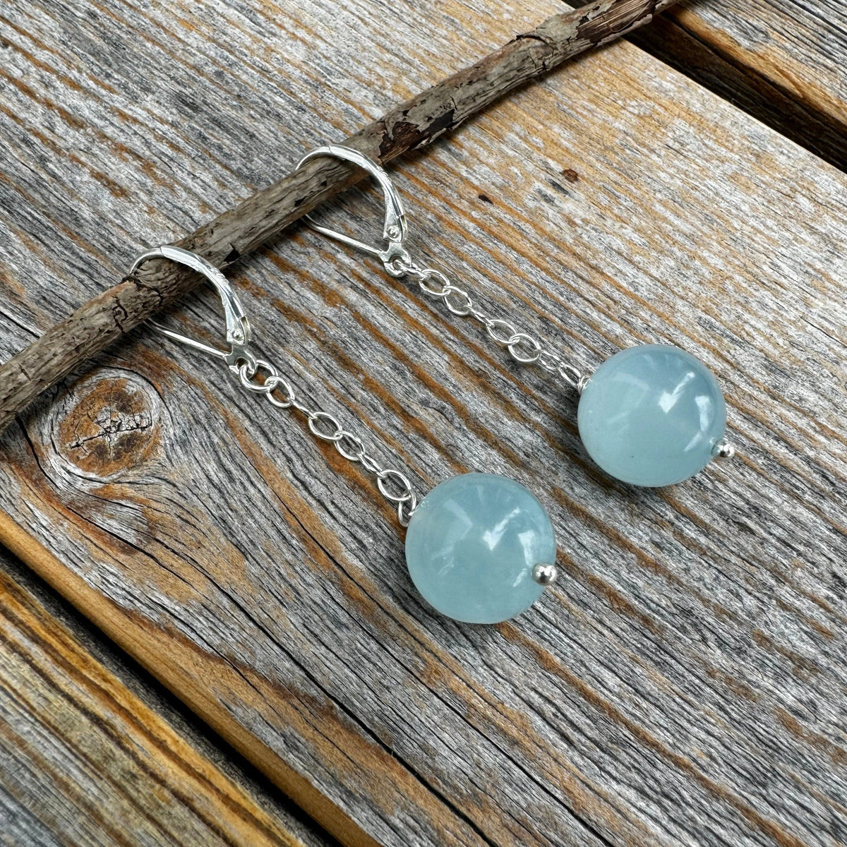 Aquamarine Sterling Silver Dangle Earrings, March Birthstone