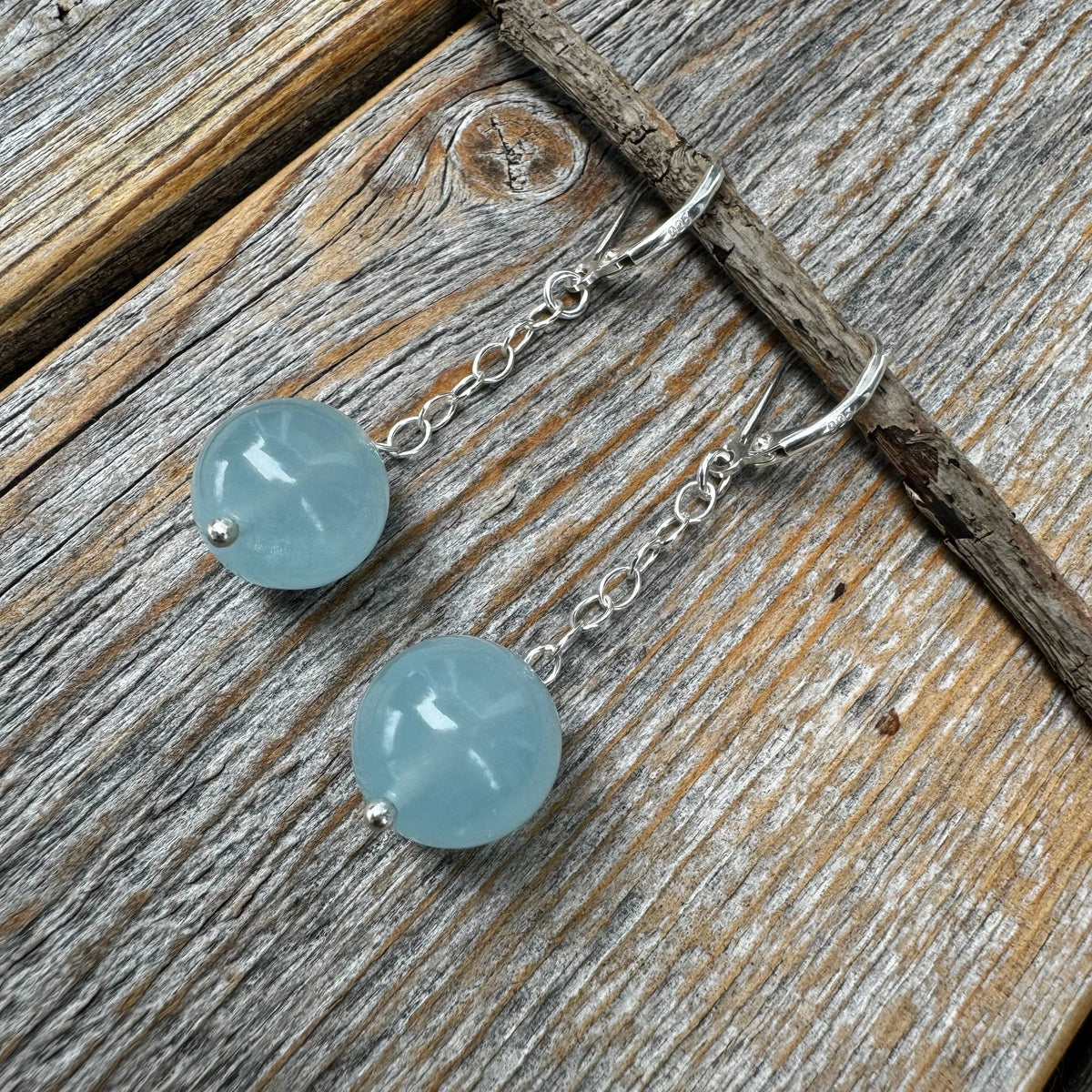Aquamarine Sterling Silver Dangle Earrings, March Birthstone