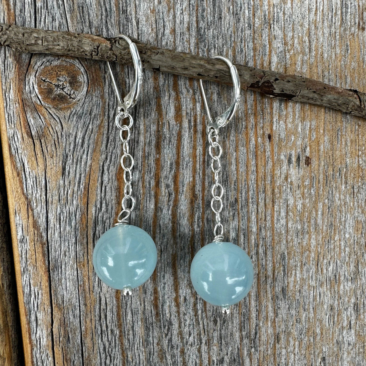 Aquamarine Sterling Silver Dangle Earrings, March Birthstone