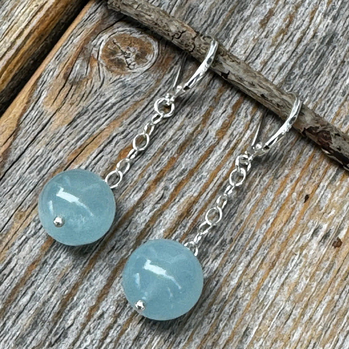 Aquamarine Sterling Silver Dangle Earrings, March Birthstone